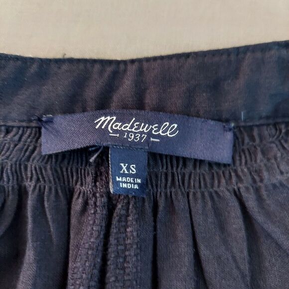 Madewell Camelia Boho Tunic Top XS Black White Cotton Embroidered Tassels V-Neck - Picture 7 of 8